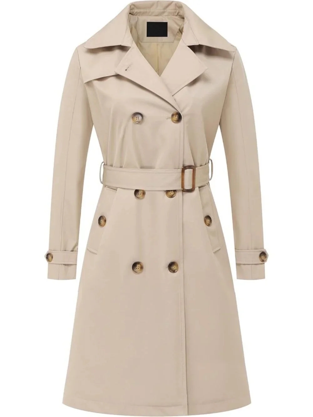 Chic Women's Double Breasted Mid-Length Trench Coat with Belt & Detachable Hood